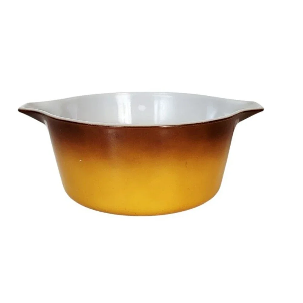 VTG 70s Pyrex Old Orchard Brown Ombre 1.5 qt Casserole Dish 4 qt Cinderella Bowl